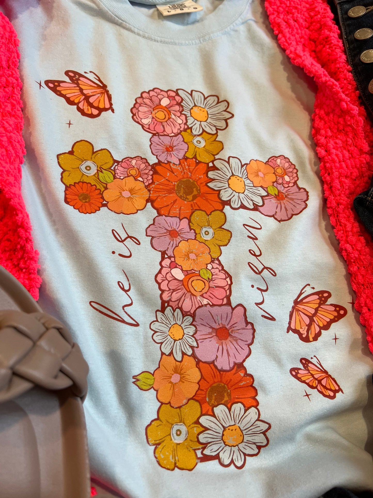He Is Risen Floral Cross - PREORDER (SHIP DATE 3/15-3/17)