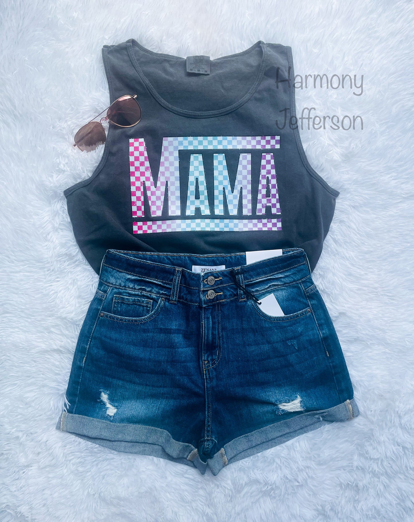 ombré checkered mama, tank