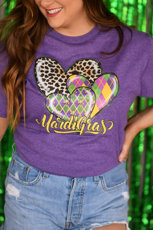 Mardi Gras Hearts Tee