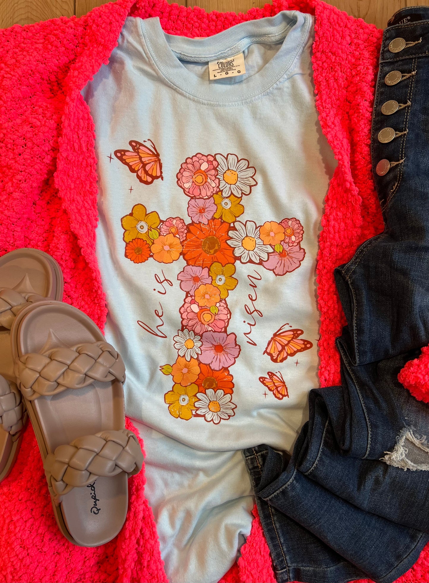 He Is Risen Floral Cross - PREORDER (SHIP DATE 3/15-3/17)
