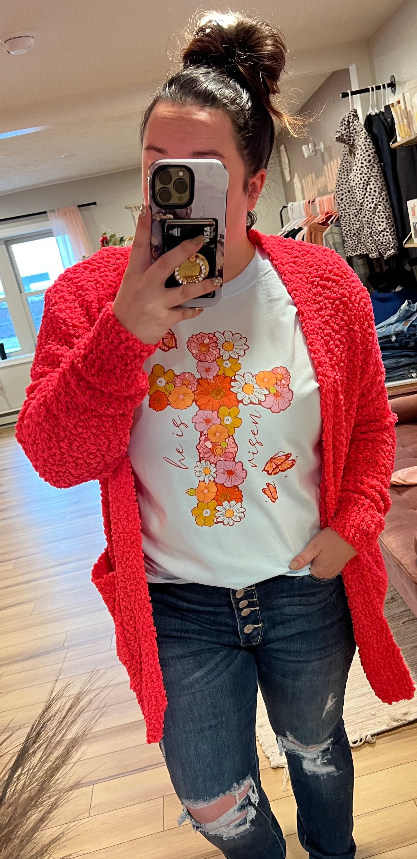 He Is Risen Floral Cross - PREORDER (SHIP DATE 3/15-3/17)
